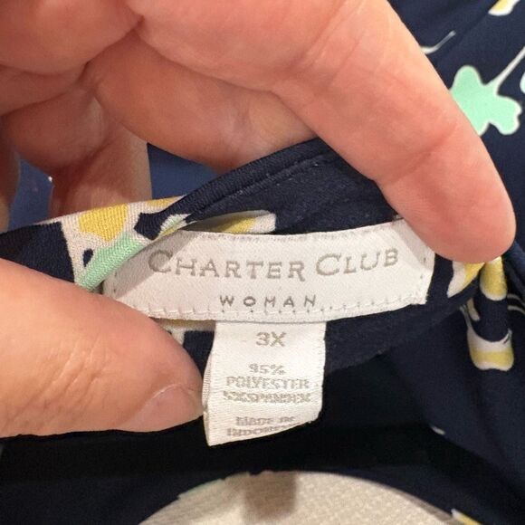 Charter‎ Club Navy Blue Floral Sleeveless Midi Dress 3X - Picture 3 of 11